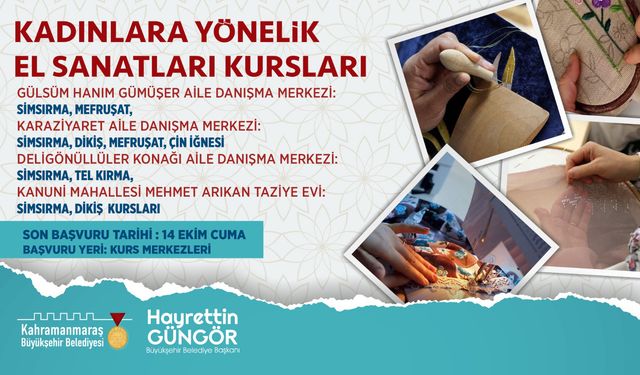 Kahramanmaraş’ta El Sanatları Kursu için Kayıtlar Başladı