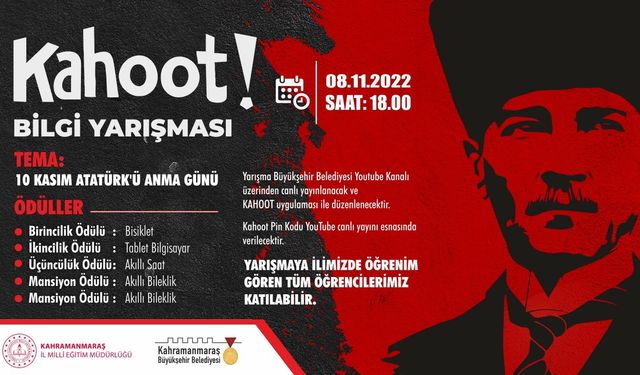 Büyükşehir, “Atatürk’ü Anma Günü” Temalı Kahoot Bilgi Yarışması Düzenliyor